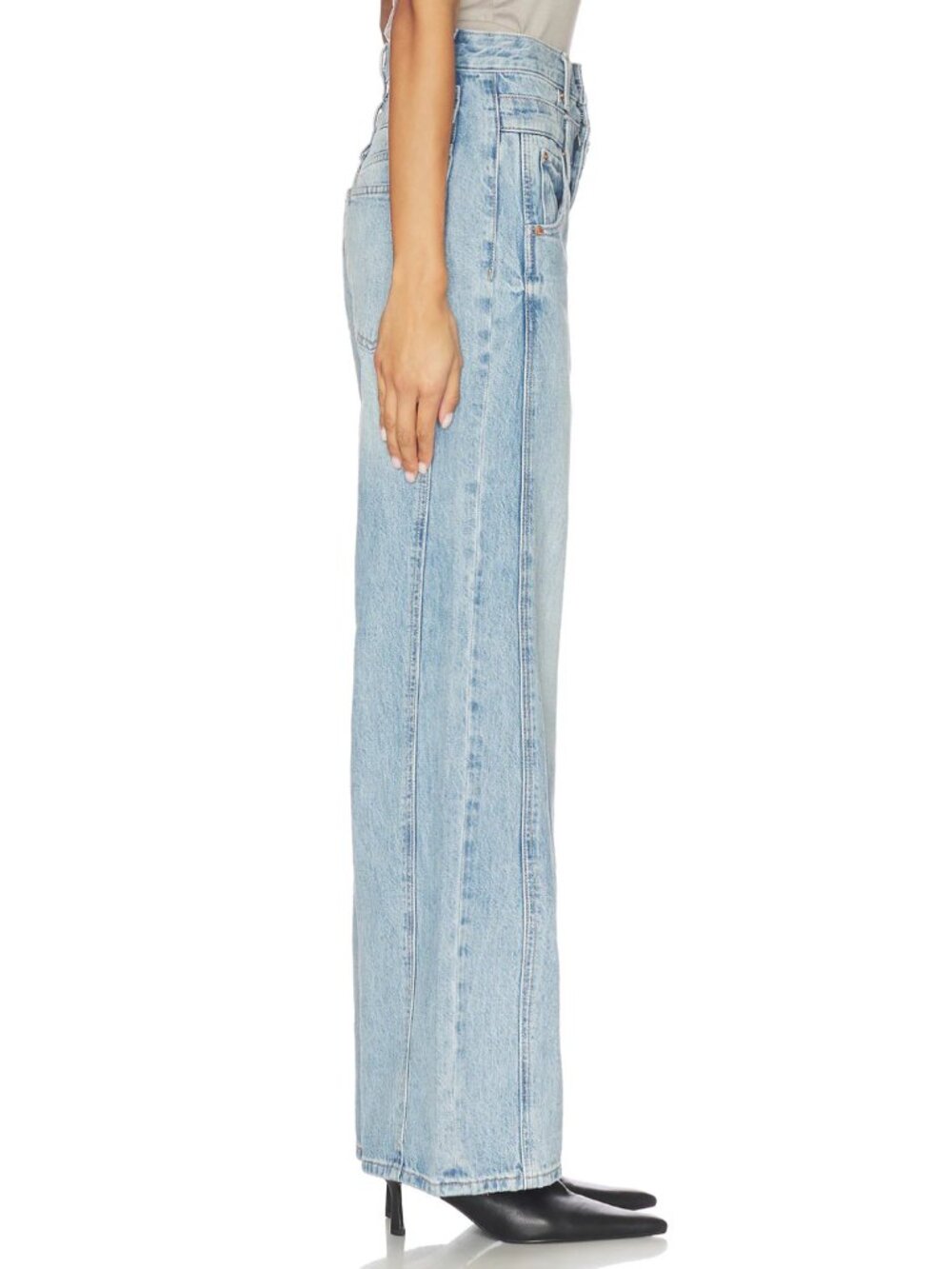 Pistola Caleb High Rise Stacked Waist Wide Leg Jeans Light Wash Rigid Denim NWT - Picture 3 of 5
